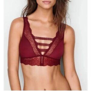 Victoria's Secret Maroon Chantilly Lace Strappy Bralette NWT Size Large